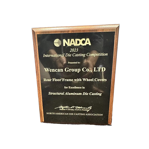 NADCA 2023 Excellence in Structural Aluminum Die Casting for Rear Floor Frame with Wheel Covers mass-produced by Wencan